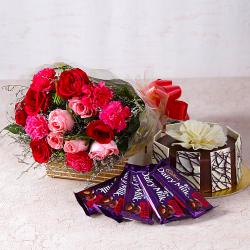 Social Gifting - Roses and Carnations with Chocolate Cake and Cadbury Bars