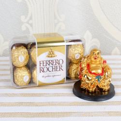 Friendship Day Gift Hampers - Laughing Buddha with Ferrero Rocher Chocolate.