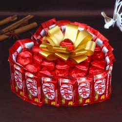 Chocolates - Heart Shaped KitKat Chocolates Cake