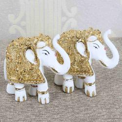 Send Gold Plated Royal White Elephants Decorative Showpiece To Manipal