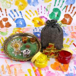 Holi Gift Hampers - Decorated Holi Pooja Thali Hamper