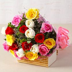 Romantic Flowers - Twenty Mix Colour Roses Hand Tied Bouquet