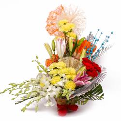 Exotic Flowers Arrangement - Exclusive Designer Flowers Basket Arrangement