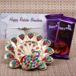 Rakhi Gifts for Brother - Attractive Peacock Rakhi Thali with Cadbury Dairy Milk Silk Chocolate
