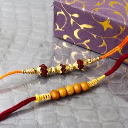 Set Of 2 Rakhis - Wooden Beads Rakhi and Rudraksh Rakhi