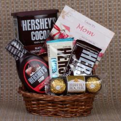 Mothers Day Gift Hampers - Hershey's and Rocher Combo Basket with Mothers Day Greeting Card
