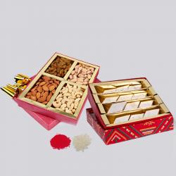 Bhai Dooj Sweets - Bhai Dooj Combo of Kaju Katli Sweets and Assorted Dry Fruits in a Box