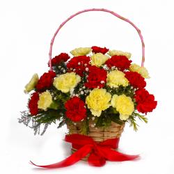 Send Twenty Red and Yellow Carnations Basket Arrangement To Hosur