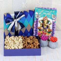 Diwali Gift Ideas - Cashew and Walnut Combo with Earthen Diya and Card