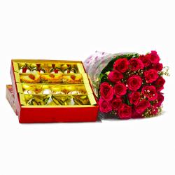 Send Twenty Romantic Red Roses with Box of 1 Kg Assorted Sweet To Kodaikanal