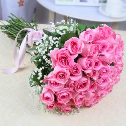 Engagement Gifts for Friend - Fresh 35 Pink Roses Hand Tied Bouquet