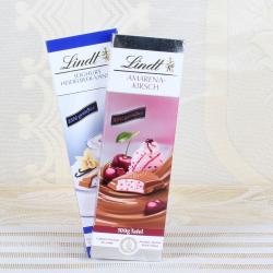 Bars of Lindt Amarena-Kirsc and Heldelbeer Vanille Chocolate