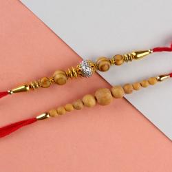 Set Of 2 Rakhis - Sandalwood Designer Rakhi with Wooden Beads Rakhi