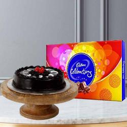 Cake Hampers - Half Kg Chocolate Cake With Cadbury Celebration Pack