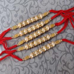 Set Of 5 Rakhis - Marvellous Five Diamond Ring with Pearl Beads Rakhi