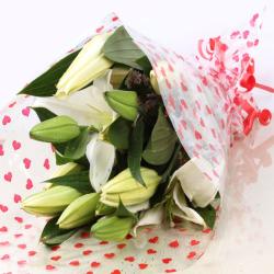 Send Flowers Gift White Lilies Bouquet To Bhopal