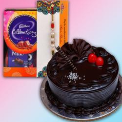 Send Rakhi Gift Rakhi Chocolate Cake  and Celebration Chocolates To Hyderabad