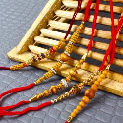 Set Of 5 Rakhis - Golden Beads Five Rakhis