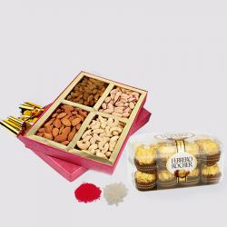 Bhai Dooj Sweets - 16 pcs of Ferrero Rocher Chocolate with Assorted Dry Fruits in a Box for Bhai Dooj
