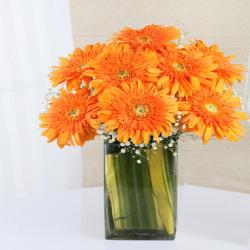 Flowers by Arrangements - Orange Gerberas in Glass Vase