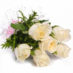 Condolence Flowers - Innocent Six White Roses Wrapped