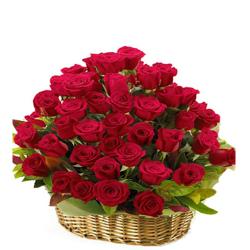 Birthday Flowers - BASKET OF RED ROSES