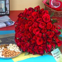 Mothers Day Gifts to Hyderabad - Hundred Red Roses Bouquet with Mix Dryfruits