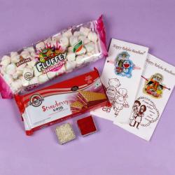 Kids Rakhi Gifts - Two Kids Rakhis with Marshmallow with Wafer Biscuits