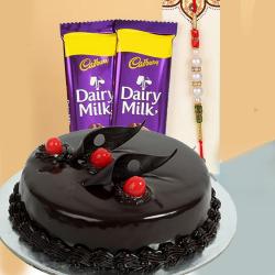 Rakhi Express Delivery - Chocolate Cake with Rakhi and Dairy Milk Chocolate