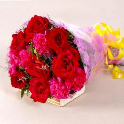 Fathers Day Flowers - Bouquet of Red Roses and Pink Carnations