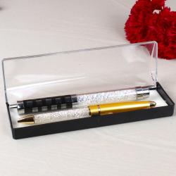 Gifts for Grand Father - Pair of Crystal Stone Filled Pens