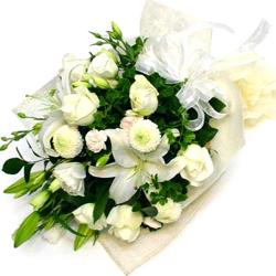 Condolence Flowers - 15 White Flowers Hand Tied Bouquet