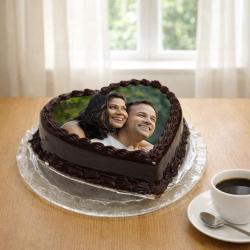 Send Wedding Gift Heart Shape Dark Chocolate Photo Cake for Couple To Kakinada