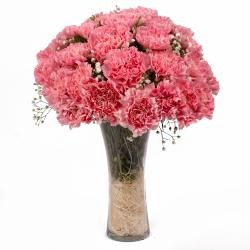 Send Twenty Pink Carnations in Glass Vase To Bidar