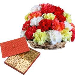 Flowers with Dry Fruits - Carnations Arrangement Hamper