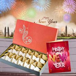 New Year Gifts - Kaju Katli Sweets and New Year Greeting Card Combo