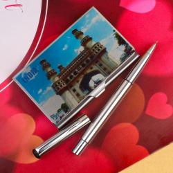 Wallet - Charminar Print Business Card Holder with Silver Pen