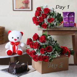 Valentine Flowers with Teddy Soft Toy - Two Days Serenade Gifts Delivery For Valentine