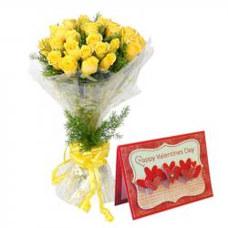 Valentine Flowers with Greeting Cards - Yellow Roses with Greening Card For Friends Forever