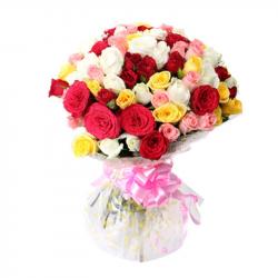 Valentine Flowers Arrangement - Bunch of 50 Mix Rose For Valentine Day