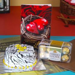 Anniversary Greeting Card Combos - Valentine Gift of Fresh Vanilla Cake and Ferrero Chocolates 