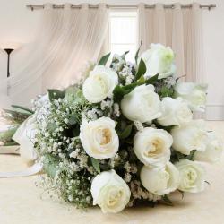 Send Bouquet of White Roses with Fillers To Delhi