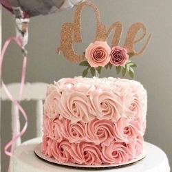 1st Birthday Cakes - 1 Kg Pink Rosy Birthday Cake
