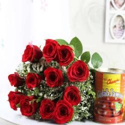 Pongal - Red Roses Bouquet with Gulab Jamuns