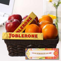 Zircon Rakhis - Healthy Fruits Basket and Chocolate with Rakhi