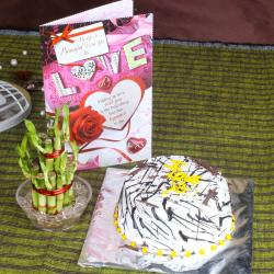 Valentines Fresh Cream Cakes - Vanilla Cake with Goodluck Plant and Love Greeting Card