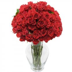 Valentine Flowers Arrangement - Valentine Gifts of 75 Red Roses In Vase