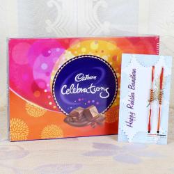 Rakhi Gifts for Brother - Cadbury Celebration Chocolate Pack with Set of Two Rakhi