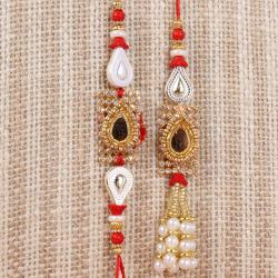 Rakhi by Person - Drop Design Kundan Bhaiya Bhabhi Rakhi