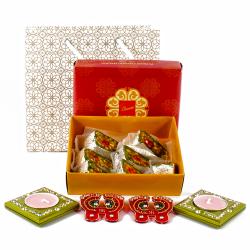 Dussehra - Assorted Dryfruits Sweet with Designer Pagla and 2 Diyas